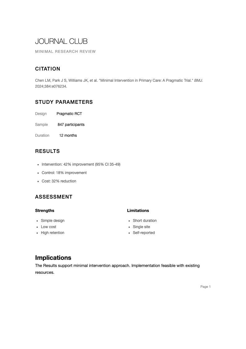 Minimal borderless journal club